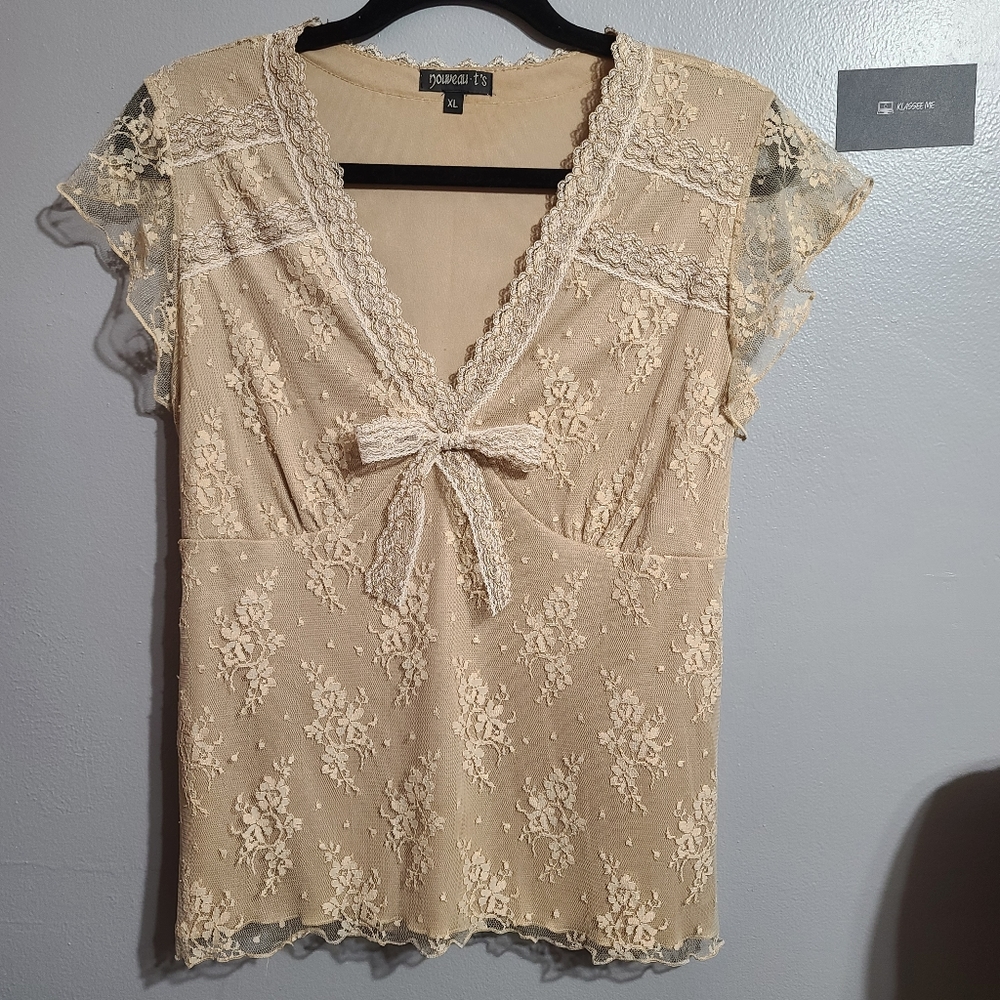 Nouveau T's Gold Lace Lined Tank Sleeveless SZ XL